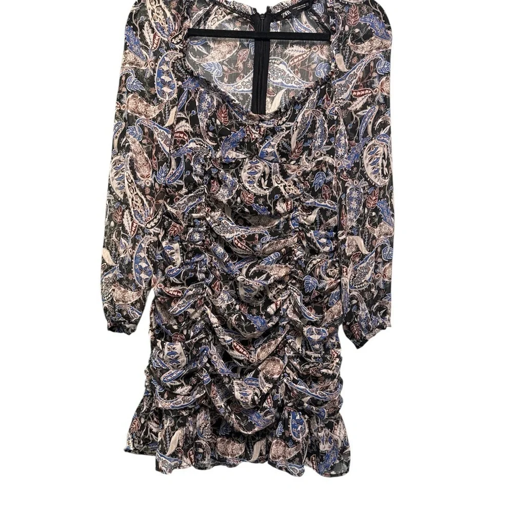 Zara | Dresses | Zara Long Sleeve Paisley Dress Black Blue Cream | Poshmark